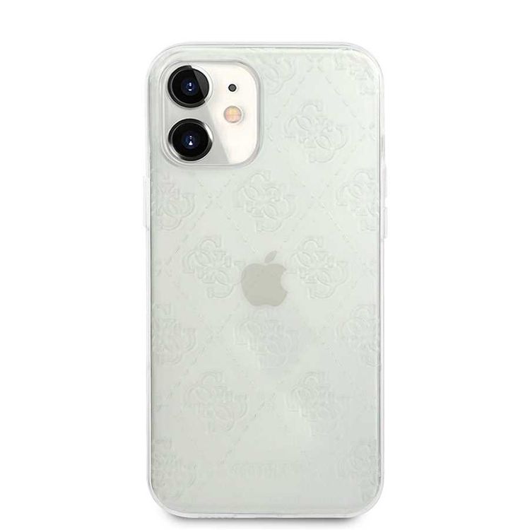CG Mobile Guess PC/TPU 4G Pattern Hard Phone Case Compatible for iPhone 12 Mini (5.4") Shock Resistant Mobile Case Officially Licensed - Transparent