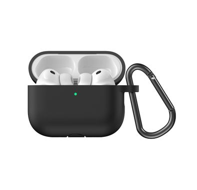 جراب سيليكون سلسلة Green Lion Berlin لأجهزة AirPods Pro 3 مع خطاف معدني محمول، حماية كاملة 360 درجة، ملاءمة سلسة، ملمس صديق للجلد، تصميم قطعة واحدة، مقاوم للخدش، صدمات - أسود