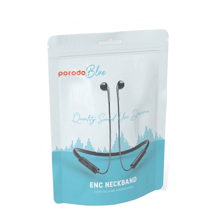 سماعات Porodo Blue ENC بتصميم يناسب الرقبة مع صوت جهير عميق وتصميم مريح، صغيرة وقوية، بسعة بطارية 200 مللي أمبير، وقت شحن 1.5 ساعة، ووقت تشغيل 28 ساعة، منفذ شحن Micro USB، ومسافة نقل أكثر من 15 متر - اللون أسود