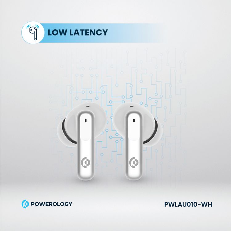 سماعات أذن لاسلكية حقيقية هجينة من Powerology مع ANC + ENC و6 ميكروفونات وبلوتوث الإصدار 5.3 ومنفذ شحن من النوع C - أبيض 