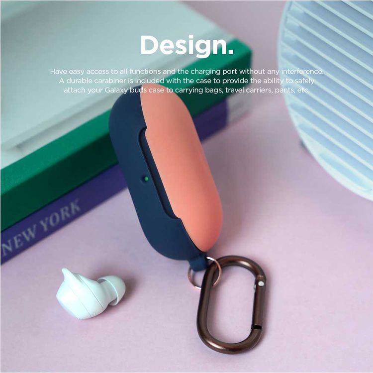 Elago Galaxy Buds Silicone Hang Case, Full Protection, Supports Wireless Charging, Anti-Slip Gel Pad, Durable Carabiner, Shockproof