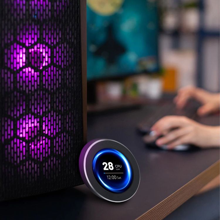 Porodo Gaming PC Health Monitor with USB 9-Pin Plug & Play, Built-in 128MB Memory, 2.1" IPS Screen, 1.9W Power, 3M Adhesive, Aluminum Frame, Macro Software - Black