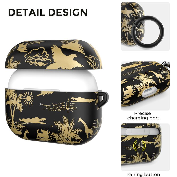 AhaStyle Premium TPU IMD Patterns Case with Anti-Lost Ring Compatible for AirPods Pro, Scratch Resistant, Shock Absorption, Drop Protection, & Dustproof Protective Hard Shell