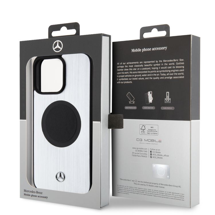 Mercedes-Benz iPhone 15 Pro For Magsafe Leather & ALU Case - Silver
