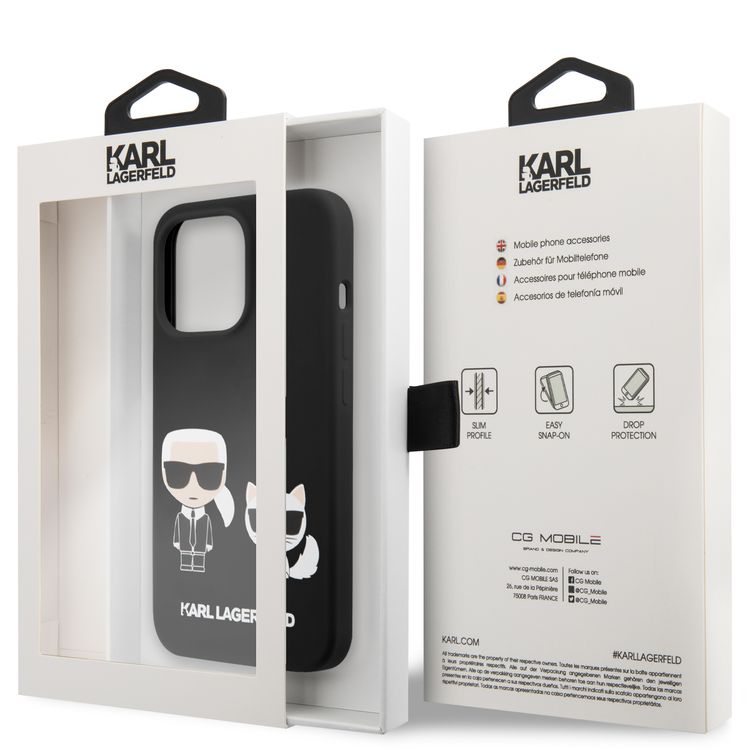 Karl Lagerfeld Magsafe Compatibility Liquid Silicone Case with Karl & Choupette Body iPhone 14 Pro Compatibility - Black
