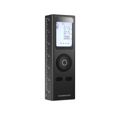 Powerology Smart Laser Measurement Tool with Up to 30m Distance Measurement, 250mAh Battery Capacity, Compatible with Meters, Inches & Feet - Black
