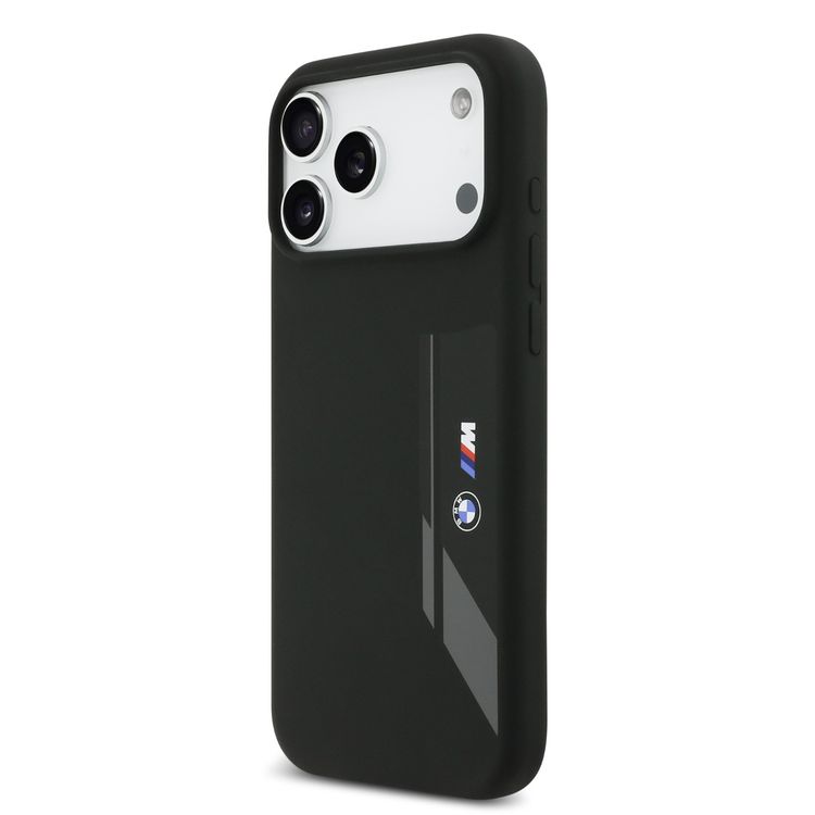 جراب BMW MagSafe سائل سيليكون مع شعار عمودي لهاتف iPhone 17 Pro Max، تصميم نحيف، حماية من السقوط، تغليف مستدام، تصميم سهل التركيب - أسود