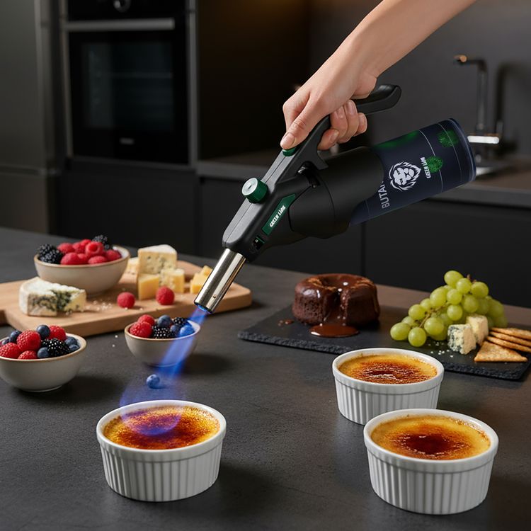 Green Lion Fire Flame Windproof Lighter, Butane Gas, 1300°C Heat, 360° Free Rotation, Adjustable Flame Control, One-Touch Ignition, Thickened Steel Pipe, Ergonomic Grip Handle, Multi-Purpose Torch, Quick & Easy Installation - Black