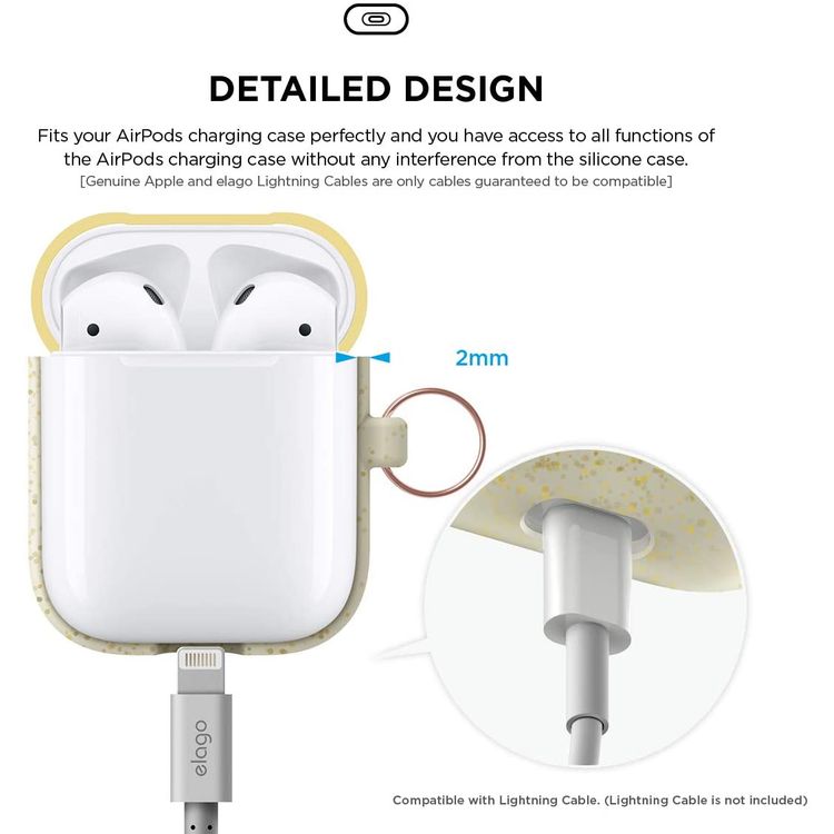 Elago Duo Hang Silicone Case with Apple AirPods Case 1 & 2 Generation, Dustproof and Absorbing Protective Cover with Hang Case Body-Night Glow Gold Pearl / Top-Yellow, Italian Rose