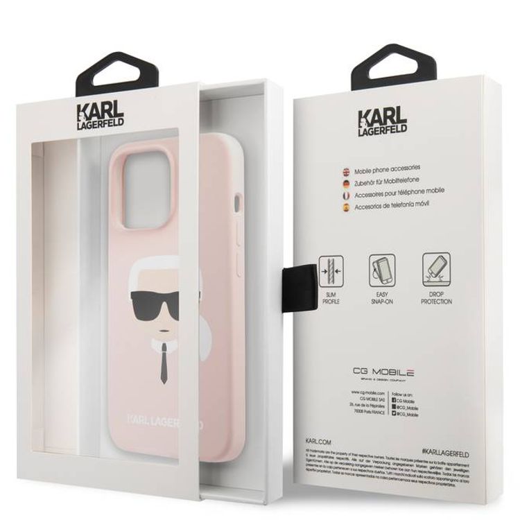 CG MOBILE Karl Lagerfeld Liquid Silicone Case Karl`s Head Compatible for iPhone 13 Mini (5.4") Shock & Scratch Resistant, Easy Access to All Ports, Drop Protection Back Cover