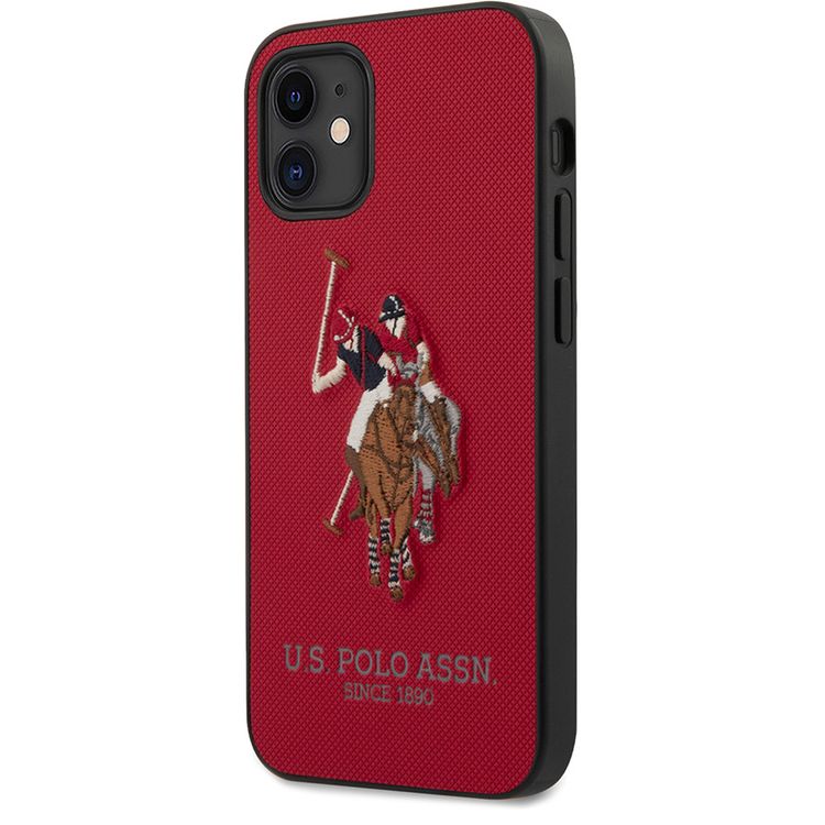 CG MOBILE U.S.Polo Assn. PU Hard Case Polo Embroidery Compatible for iPhone 12Mini(5.4")Shock Resistant, Scratches Resistant Back Cover, Easy Access to All Ports Suitable - Red