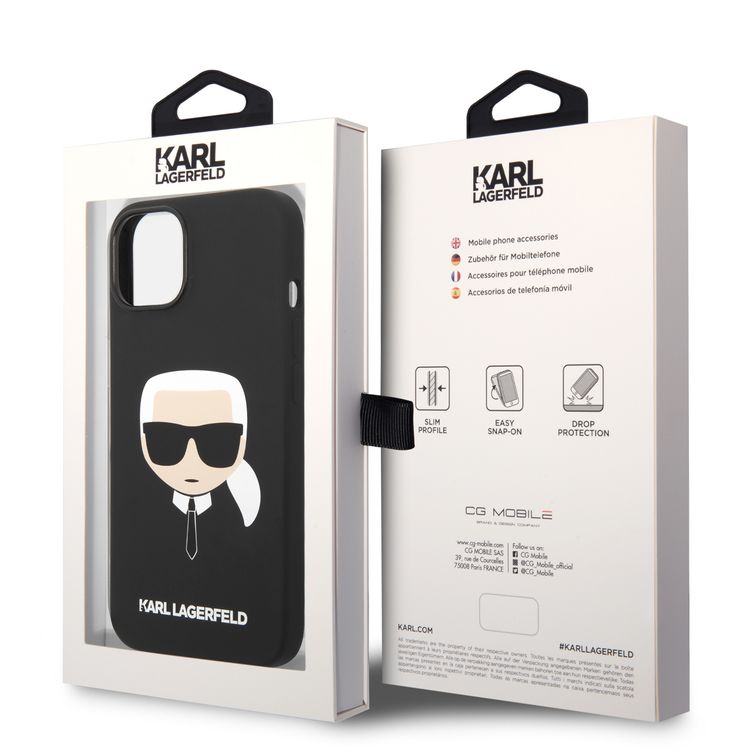 Karl Lagerfeld Liquid Silicone Case with Karl Head Logo iPhone 14 Plus Compatibility - Black