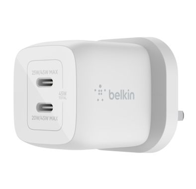 Belkin Boost Charge Pro Dual USB-C GaN Wall Charger with PPS 45W - White