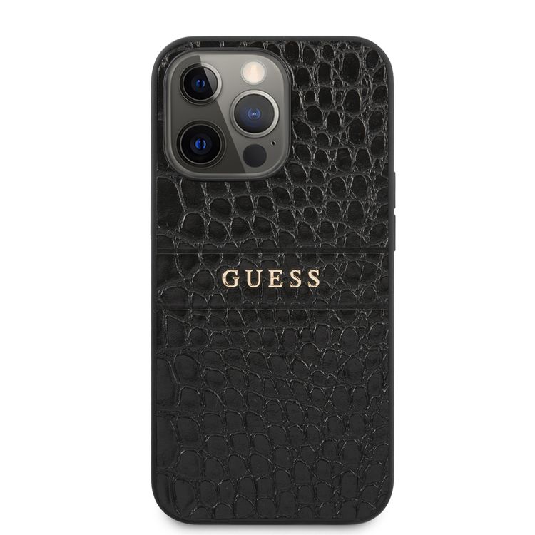 CG MOBILE Guess PU Leather Croco Case Hot Stamped Lines & Metal Logo Compatible for iPhone 13 Pro (6.1") Anti-Scratch, Easy Access to All Ports, Shock Absorption