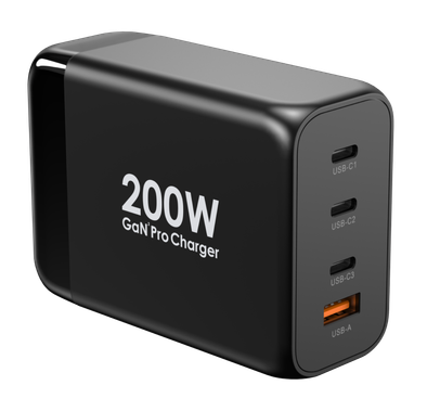 Powerology 200W GaN Smart Terminal (3 PD Port + 1 Q.C Port) - Black