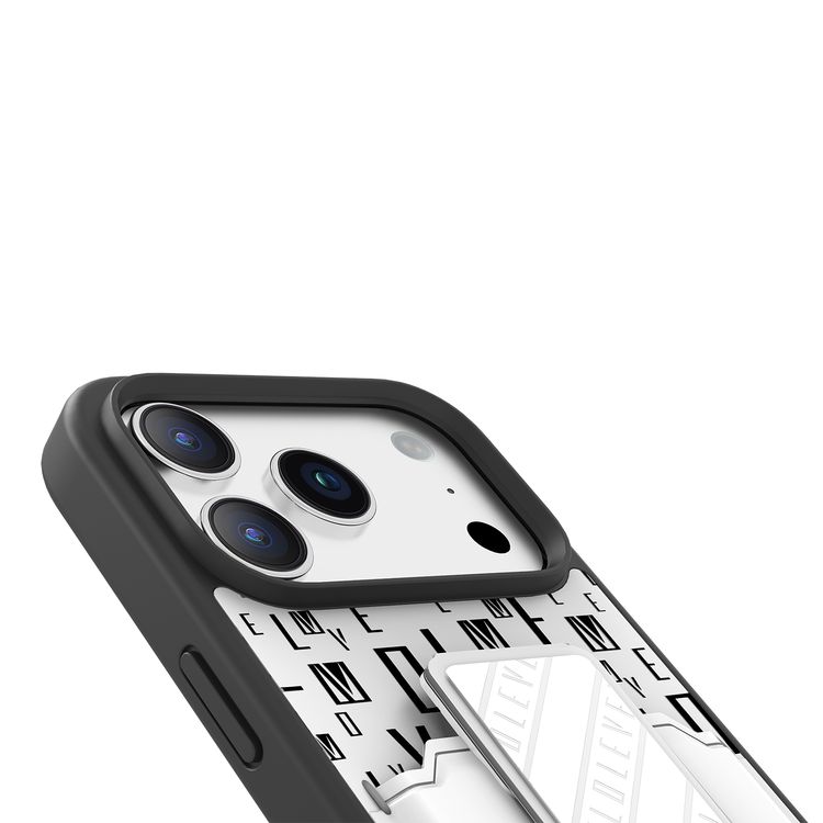 حافظة Levelo Morphix GripStand مع حامل بطاقات لهاتف iPhone 17 Pro، بتصميم فاخر ومطبوع، ممتصة للصدمات، حواف مرتفعة لحماية الكاميرا والشاشة، وحزام مغناطيسي للوقوف - سيلفرستون.