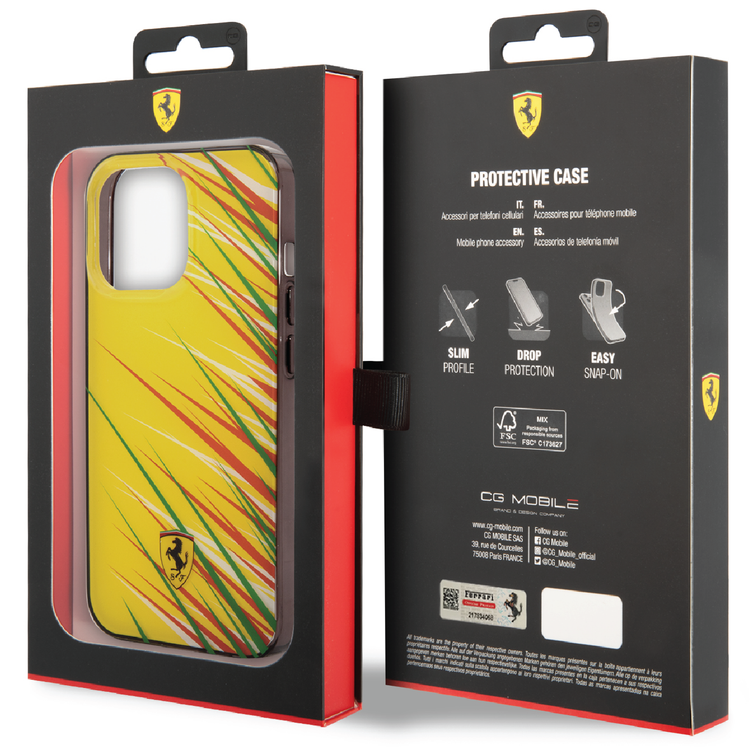 Ferrari PC/TPU Case with Double Layer Grass Print iPhone 14 Pro Compatibility - Yellow