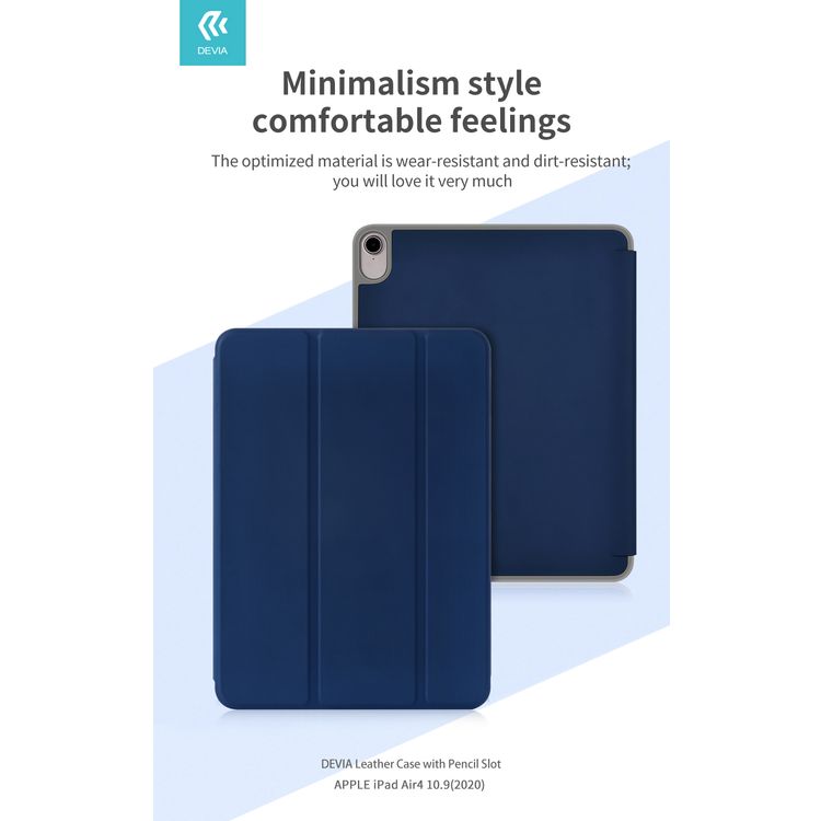 Devia Leather Case With Pencil Slot for iPad Air4 10.9" (2020) - Blue