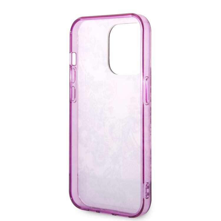 Guess PC/TPU IML Case With Double Layer Electroplated Camera Outline & Toile De Jouy - iPhone 14 Pro Max - Fuchsia