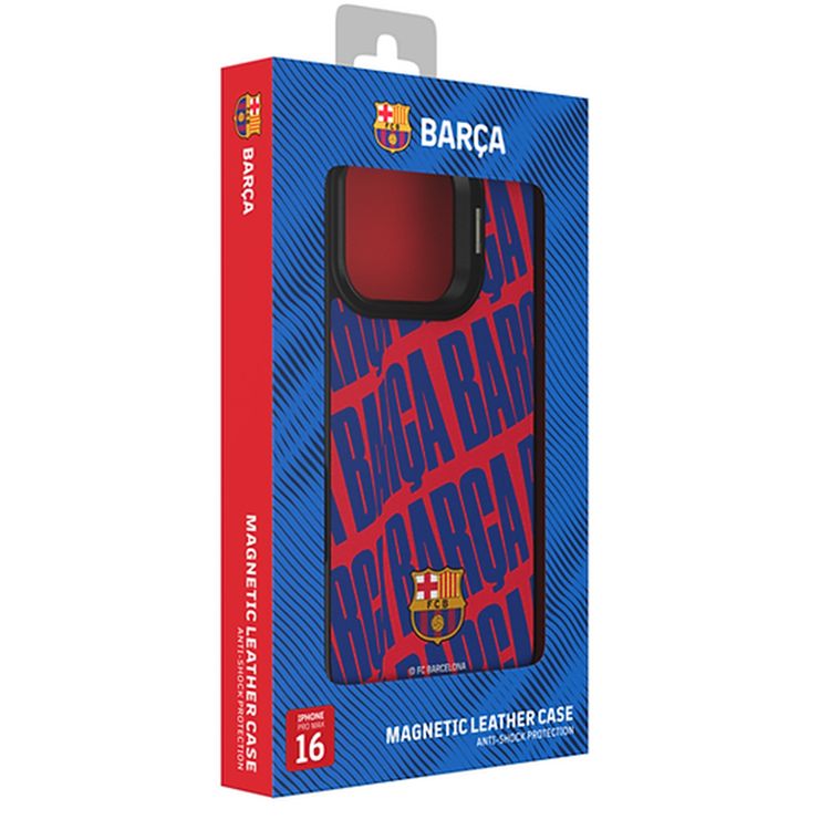 FC Barcelona Magnetic Case for iPhone 15 Pro Max, Premium Synthetic Leather, MagSafe Compatible, Built-in Ring Kickstand, Strong Neodymium Magnets, Shock Absorption - Més Que Un Club