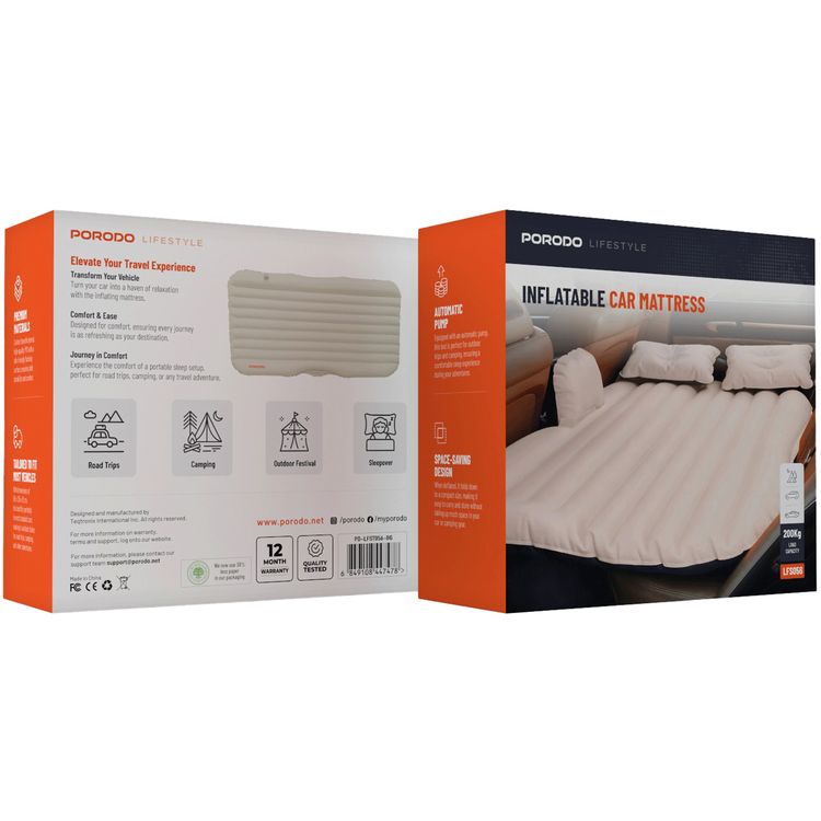 Porodo Lifestyle Car Mattress, Automatic Pump, 200Kg Load Capacity, Space Saving Design, Premium Materials, Fits in Most Vehicles - Beige
