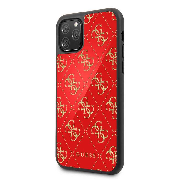CG MOBILE Guess 4G Double Layer Glitter Phone Case Compatible w/ iPhone 11 Pro (5.8") Highlighted with Gold Glitter, Safe & Secured Mobile Case Officially Licensed - Red
