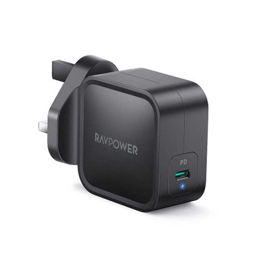 RAVPower PD Pioneer GaN Wall Charger 61W UK with Type-C Port & Multiple Protection - Slim Design Portable Travel Adapter - Power Delivery 3.0 - Fast Charging Charger - Black