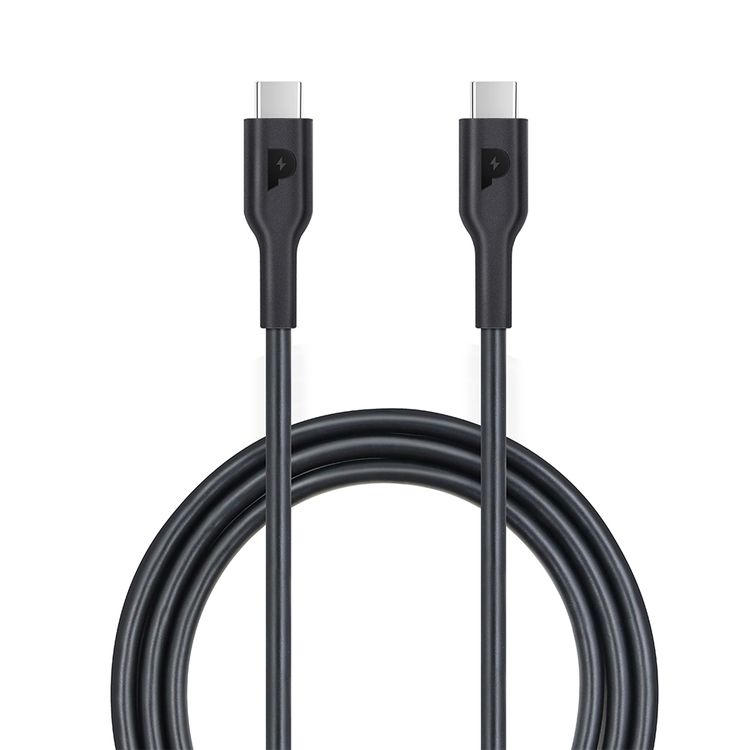 Powerology Type-C to Type-C Connector Cable PD 100W, Fast Data Sync & Charging, Universal Compatibility, 1.2m in Length, Overheat & Overcurrent Protection - Black