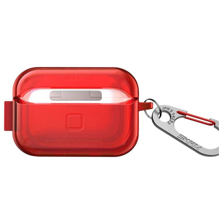 Skinarma Saido Case Compatible with Both AirPods Pro 1st and 2nd Gen, Sturdy zinc-Alloy Hook Carabiner, Full 360º Protection that Covers Intire Case - Red