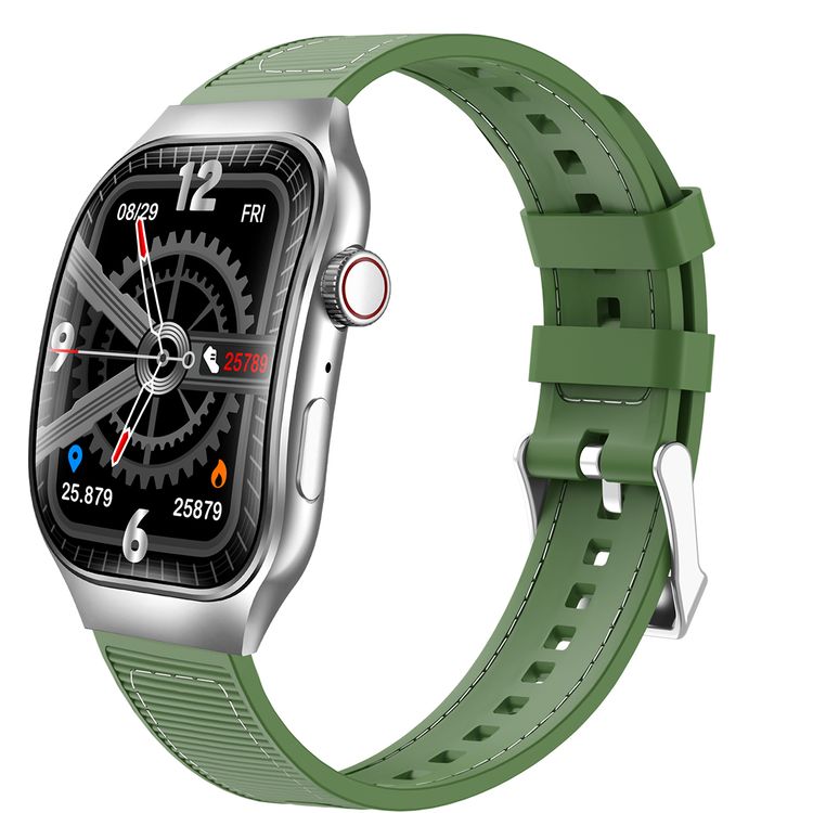 Green Lion Ridge Smart Watch with Magnetic Charging, Bluetooth Calls, Music Player, Health Monitoring, Metal Case Material, PU Leather Strap Material - Silver / Green