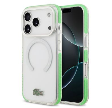 Lacoste MagSafe Transparent TPU & PC Case with Frosted Finish for iPhone 17 Pro, Drop Protection, Slim Profile, Sustainable Packaging, Easy Snap-On Design - Green