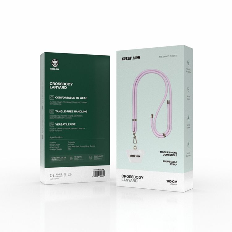Green Lion Crossbody Lanyard Compatible with Mobile Phones, Soft & Durable, Hands-Free Convenience, Tangle-Free Handling, Adjustable 160cm Strap, Safe & Secure - Pink