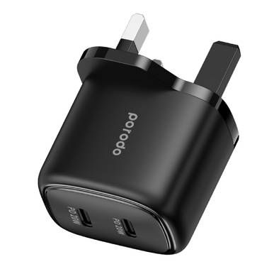 شاحن حائط Porodo ثنائي المنفذ USB-C يشحن جهازين في وقت وا...