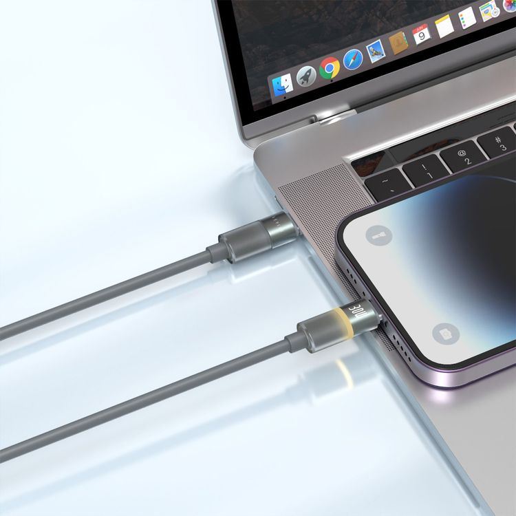 Levelo Luno USB-C to Lightning Cable with 30W Power Delivery, 1m Cable Length, 480Mbps Data Transfer Speed, Silicone Material, Tangle-Free, LED Indicator - Smokey Gray