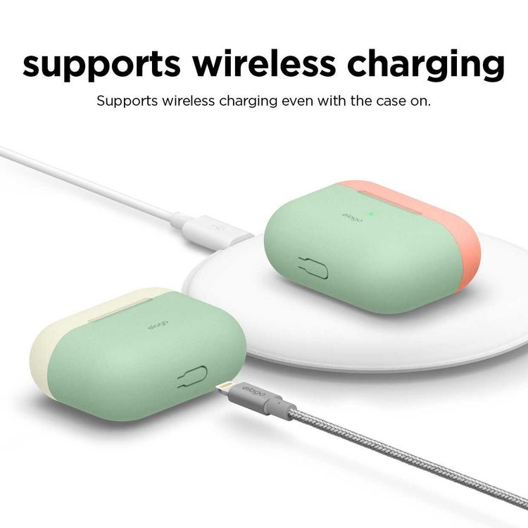 Elago Duo Case for Apple Airpods Pro - Top-Classic White / Peach, Bottom-Pastel Green