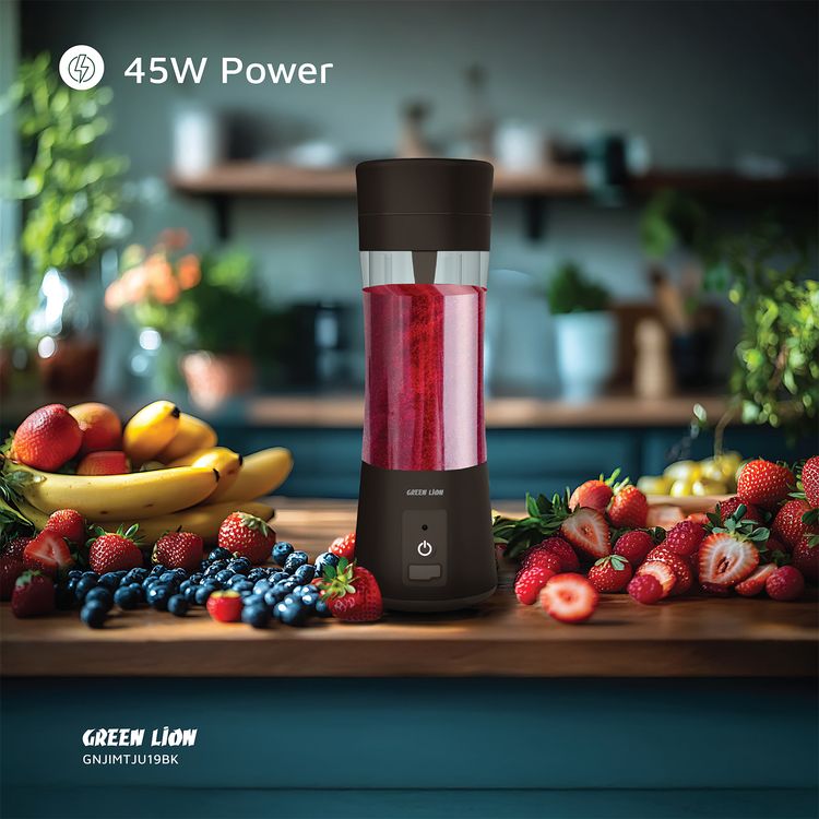 Green Lion Juice Mate Portable Juicer with 380mL Capacity, 6-Blade Design, Up to 15 Blending Cycles, 1200mAh Battery & USB-C Charging Port, LED Indicator, 20 Seconds Single Blend Time, BPA-Free & Food-Grade Material - Black