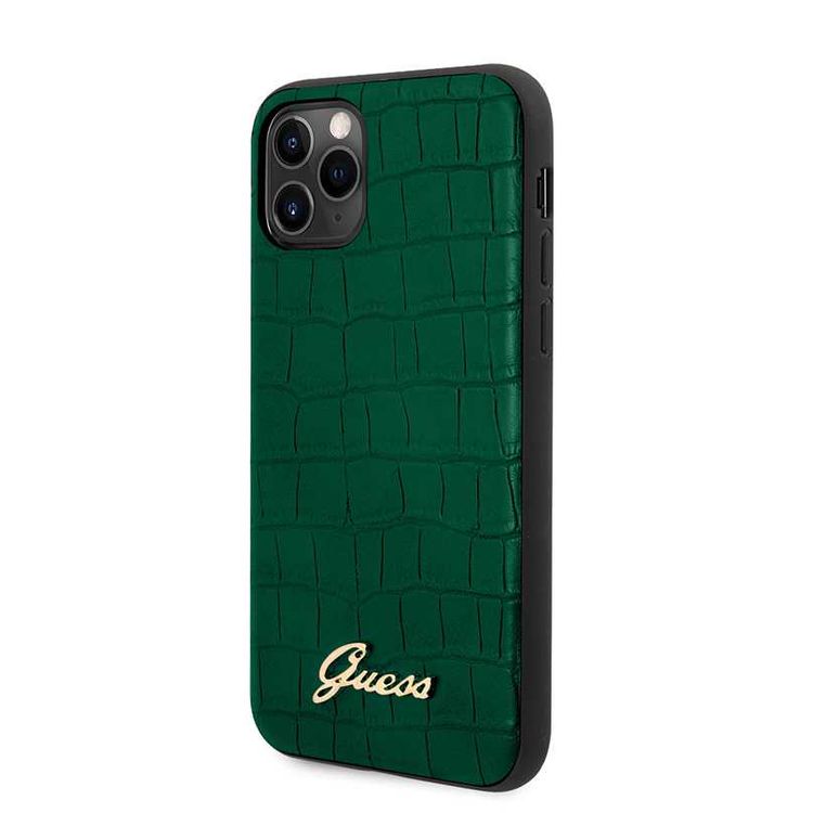 CG Mobile Guess PU Croco Print Phone Case with Metal Logo Compatible for iPhone 11 Pro (5.8") Shock & Scratch Resistant Officially Licensed - Green