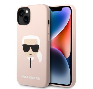 Karl Lagerfeld Liquid Silicone Case with Karl Head Logo iPhone 14 Compatibility - Pink