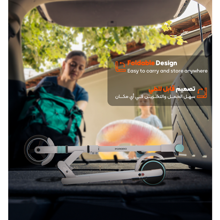 Porodo Lifestyle Kids  Electric Scooter, Fender Brake & Electronic Brake, Powerful 130W Motor, 14 km/h Speed, Lightweight -Pink