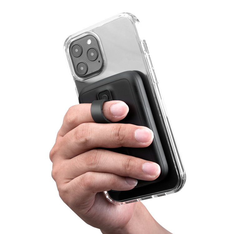 Viva Madrid Vanguard Lifeplus Snapcharge Grip Wireless Magsafe Powerbank 5000mAh Compatible for MagSafe Mobile Phone Cases, Compact Design Portable Powerbank with C to C Cable, USB-C Port - Black