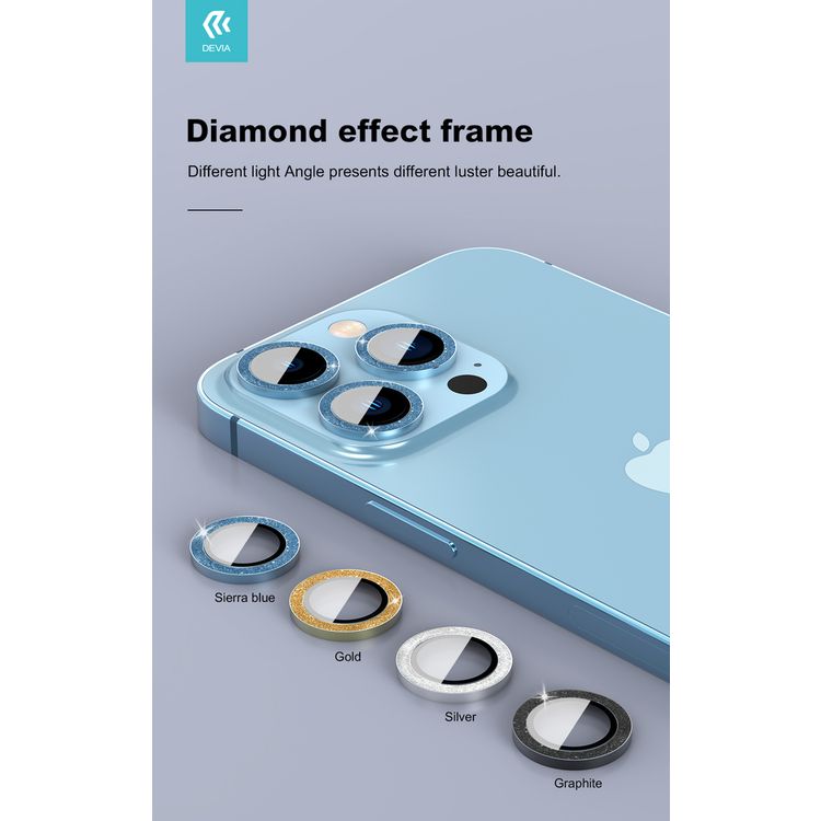 Devia Diamond Lens Protector(3PCS) Compatible with iPhone 12 Pro (6.1")", Seamless Absorption, 360 Protection Lens, 9H Hardness, Explosion-proof & Scratch-proof - Black