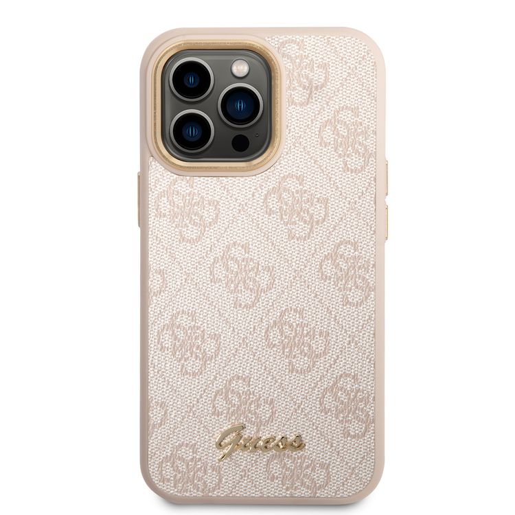 Guess PC/TPU 4G PU Case with Metal Camera Outline & Buttons iPhone 14 Pro Max Compatibility - Pink
