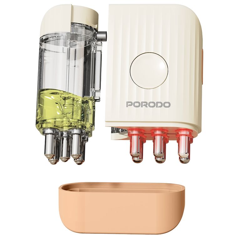 Porodo Lifestyle EMS Scalp Massager & Hair Oil Applicator with Red Light Therapy, Hair Root Rejuvenation, 9mL Tank Capacity, 150mAh Battery Capacity, IPX5 Rated Water-Resistant - Beige