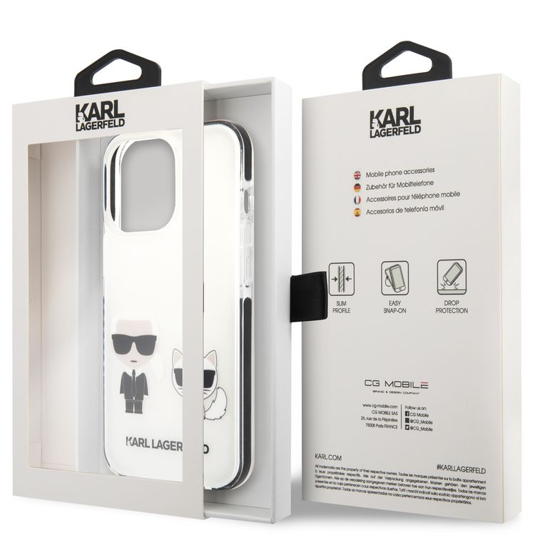 Karl Lagerfeld Shockproof TPE Karl & Choupette Case with Black Outline compatible with iPhone 13 Pro - White