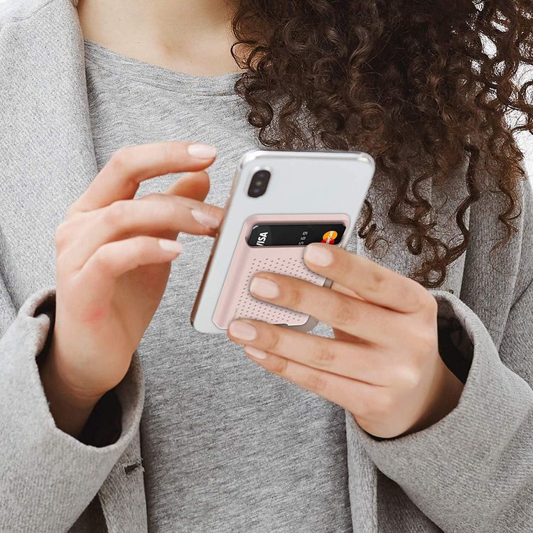 AhaStyle Silicone Card Holder for Smartphone, Phone Back Slot Silicone Wallet Pouch Card ID & Credit Card, Strong Adhesive, Slim Card Holder with iPhone/Android/Samsung Galaxy Pink