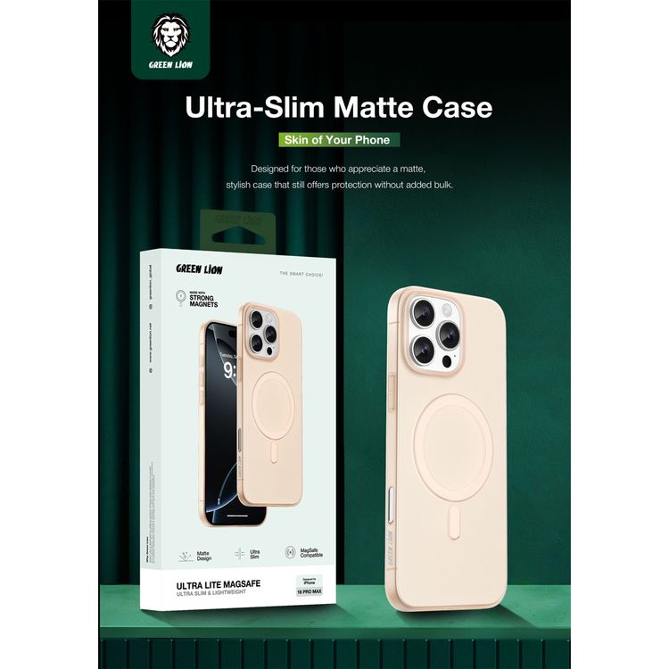 Green Lion Ultra Lite MagSafe Case for iPhone 16 Pro Max with Matte Design, Ultra Slim & Lightweight, Strong Magnets, Anti-Fingerprint - Desert Titanium 