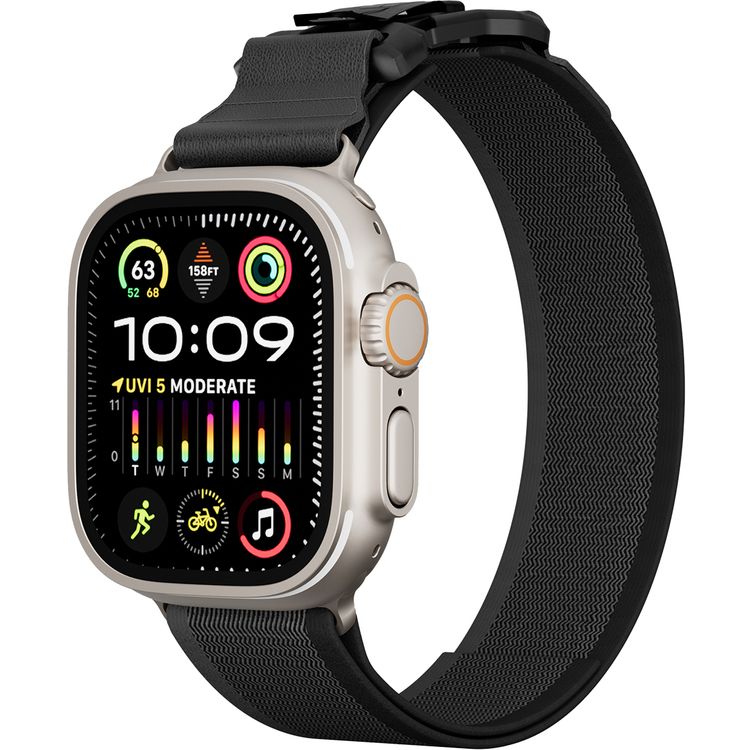 Levelo Rove Nylon Watch Strap with Magnetic Buckle, Compatible with 49/46mm Smartwatches & Apple Watch SE, Series 9, 8, 7, 6, 5, Abrasion Resistance, Hypoallergenic Material, Easy Snap-On & Quick Release Mechanism, Water-Resistant, Sweat-Resistant, 24/7 Wearability - Black