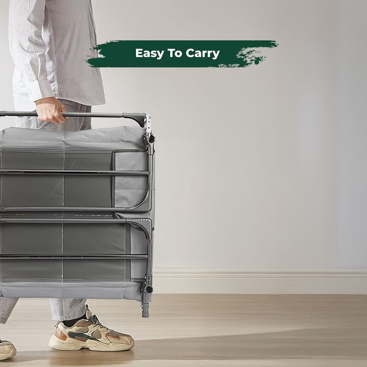 Green Lion Foldable Camping Bed, Up to 150kg Load Capacity, 6 Adjustable Backrest, Anti-Slip Feet, Comfortable Pillow, Easy Installation & Easy to Carry, Thickened Steel Frame - Gray