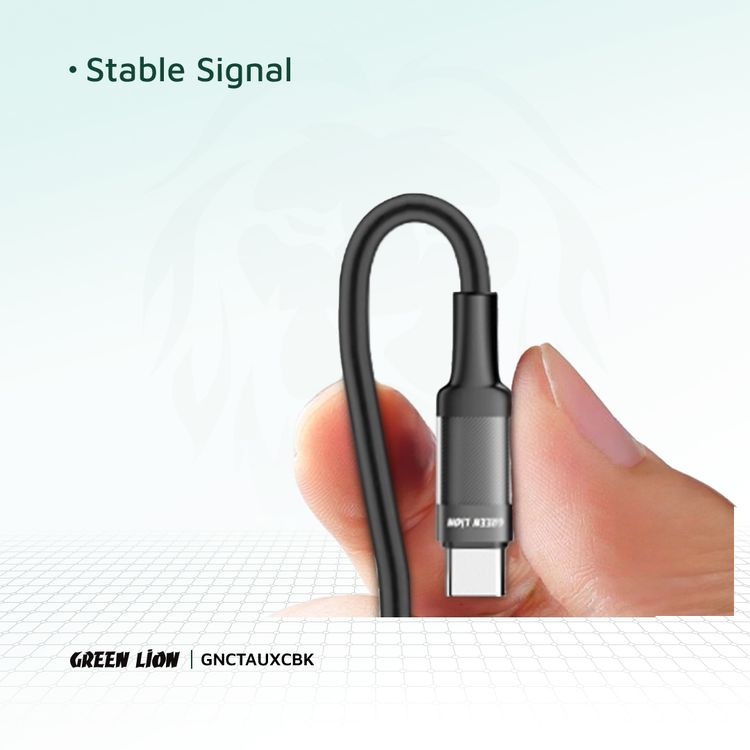 Green Lion USB-C to AUX Braided Cable with 10000 Bends Lifespan, 1m Cable Length, Stable Signal, Copper Core, Transparent + Braided - Black