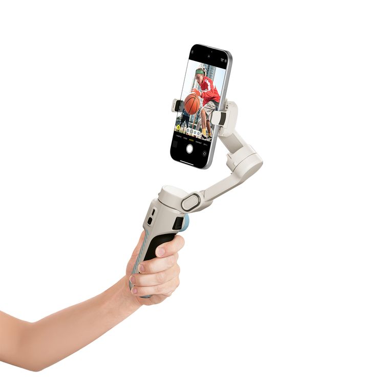 Powerology Magwave 3-Axis Magnetic SmartPhone Gimbal with Smart Gesture Control, MagSafe Snap-On or Adjustable Clamp, Built-in Extension Rod, Foldable & Ultra-Light Design, OLED Display, 5 Intuitive Hands-Free Commands, 6 Shooting Modes - White